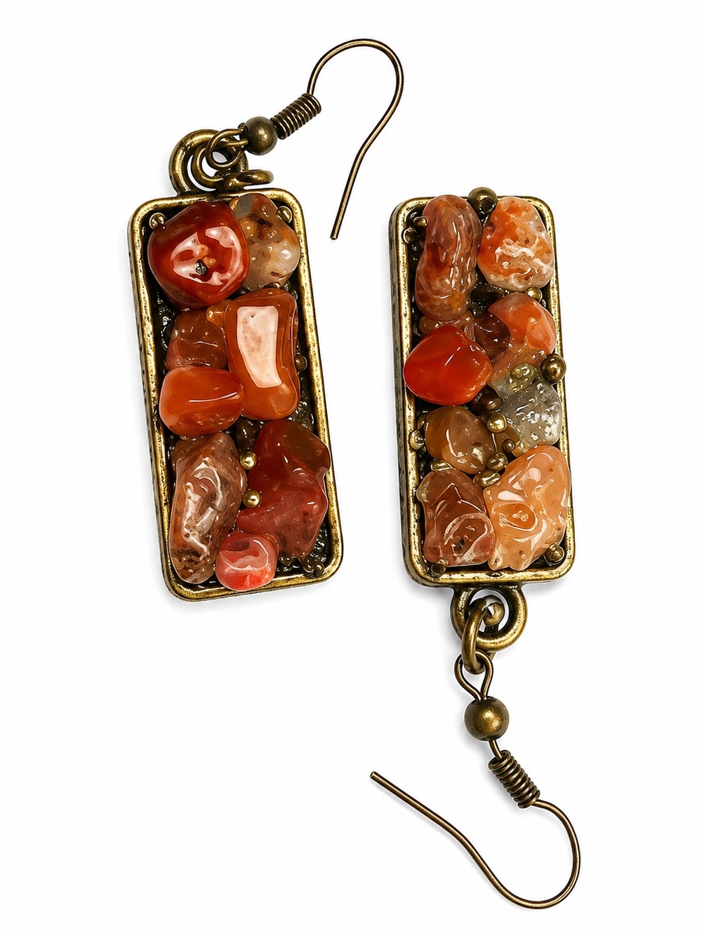 Red Jasper Earrings Handmade Gemstone Dangle Bronze Boho Gift